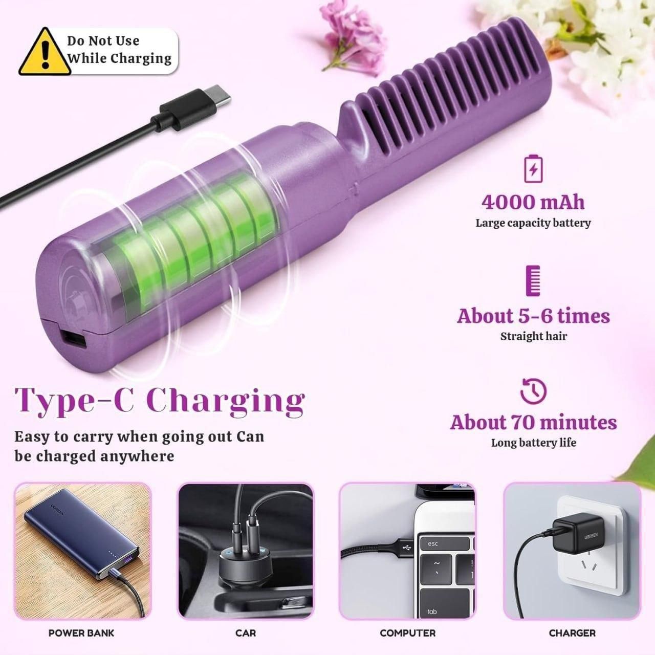 Meneflix Wireless Hair Styling Comb Magic – Versatile Electric Mini Straightener